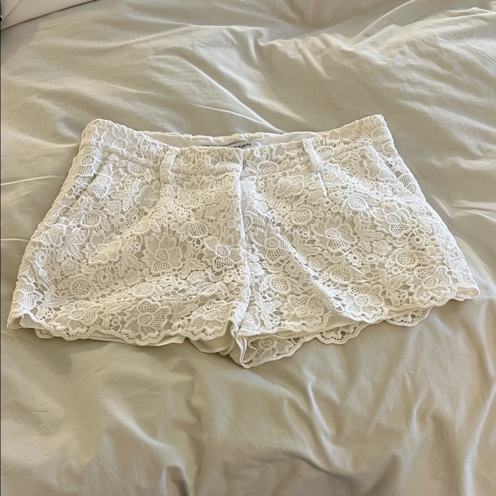 Diane Von Furstenberg White Crochet Lace Shorts